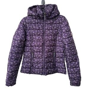 Superdry Mountain Vintage Purple Ditsy Floral Quilted Puffer Jacket Hooded Coat